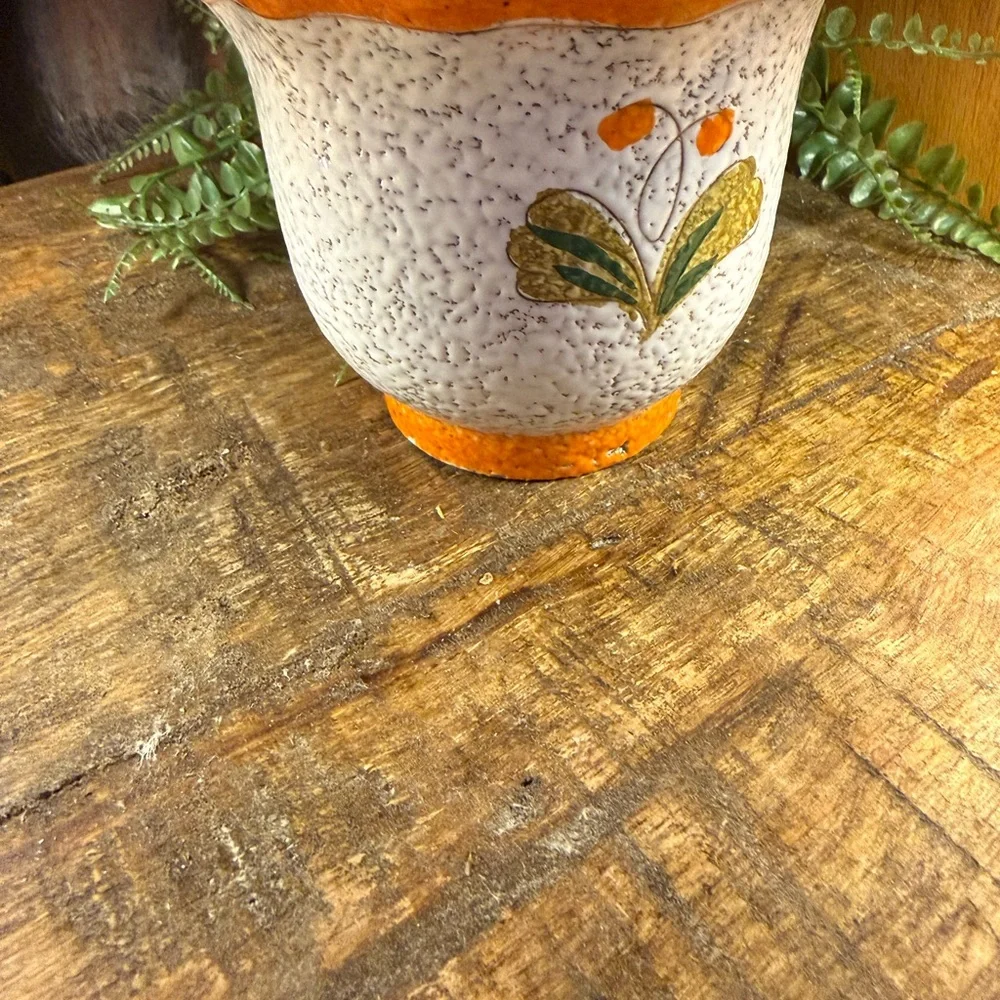 Vintage Italian Fat Lava Planter | 1960s Mid Century Floral Cachepot